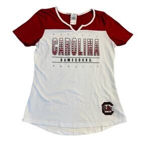 USC Carolina Gamecocks Garnet & White Bling Jersey Mesh Scoop V Neck Shirt Large